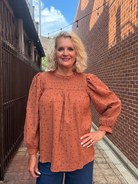 Polka Dot Smocked Detail Puff Sl TOP