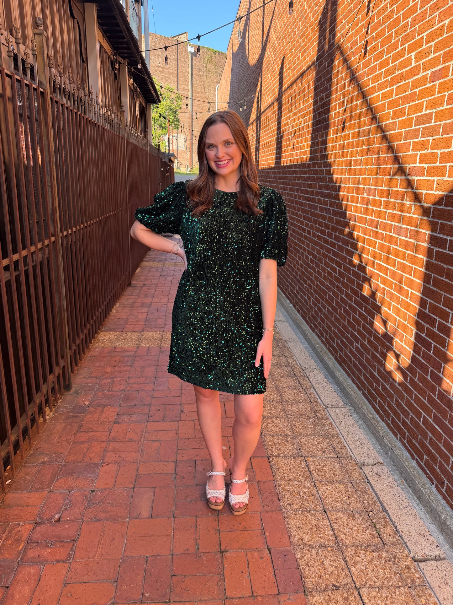 HUNTER GREEN VELVET/SEQUIN DR