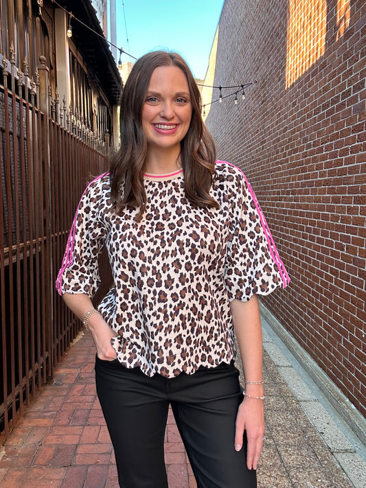 HOT PINK/CREAM LEOPARD TOP