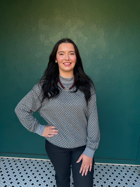 REVERSIBLE GREY POLKA DOT TOP