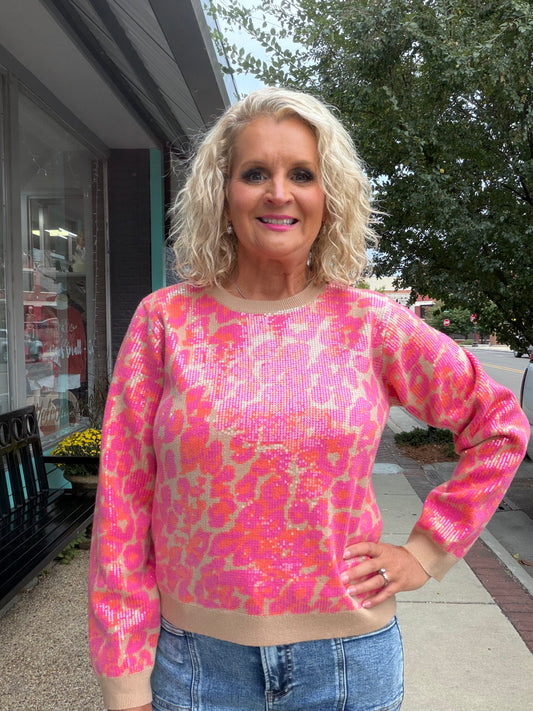 Leopard sweater top with sequins covered
