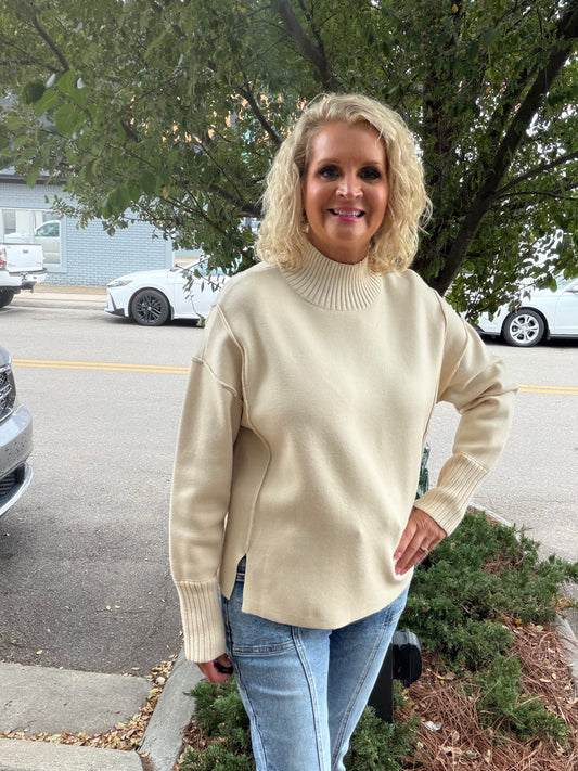 Comfy sweater top with side slit hem
