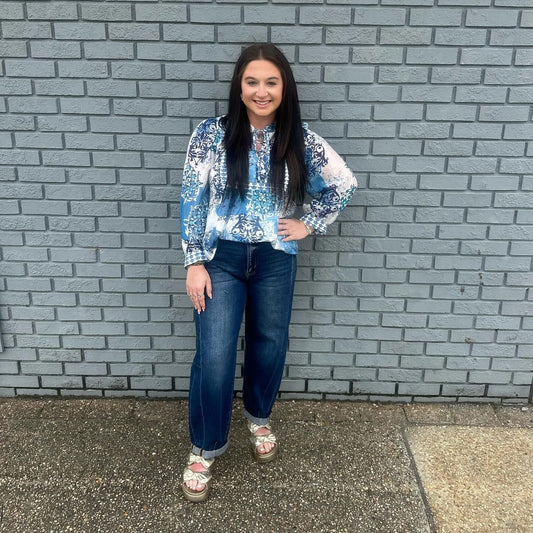 BLUE PATTERENED TOP