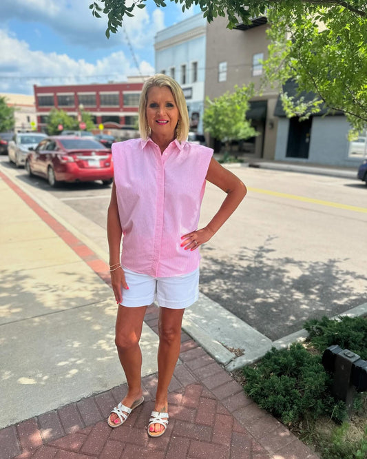Rhinestone Collared Top, Pink