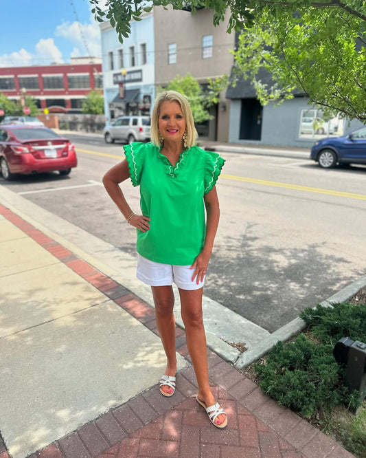 KELLY GREEN RUFFLE SLV