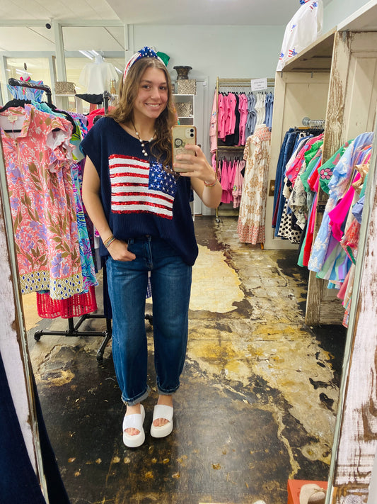 NAVY SEQUIN FLAG