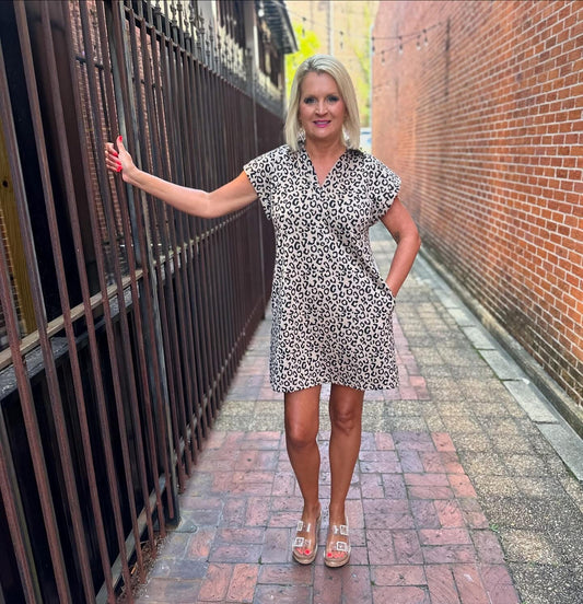 Toffee Animal V Neck Dress