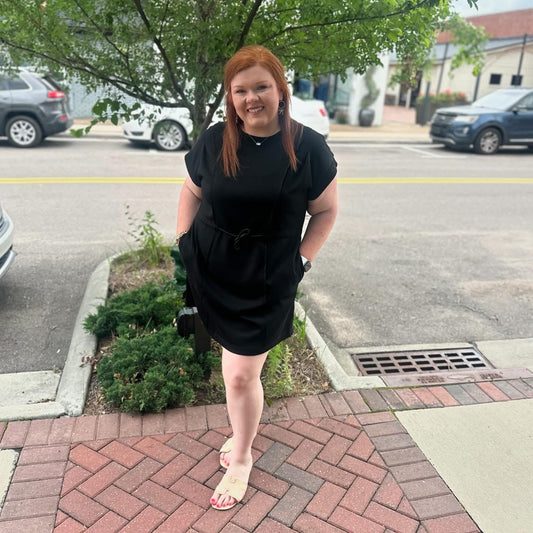 +Black Pleated Mini Dress