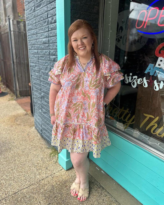 +Floral Ruffle Sleeve Dress