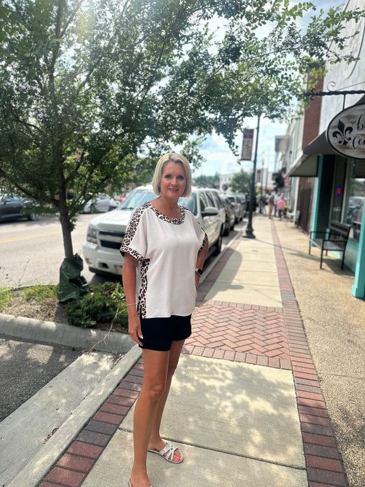 Oatmeal Leopard Trim Top