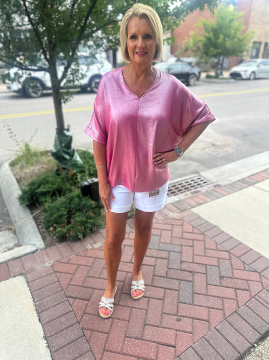 DROP SHOULDER METALLIC PINK