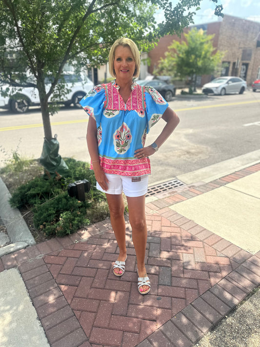 FLORAL BORDER EMB TOP