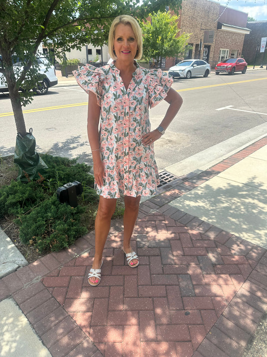 Floral Apricot Pink Dress