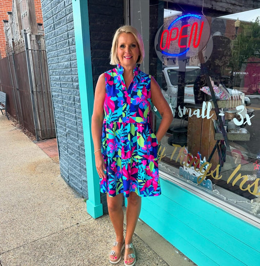 Laison Tiered Dress, Navy Mix