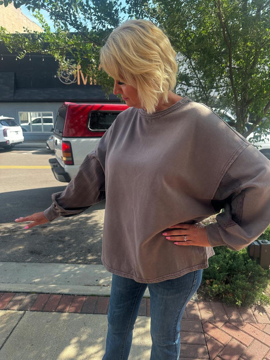 Mocha Washed Terry Pullover