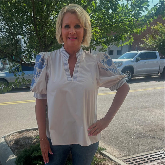 ECRU Top W/ Blue Details