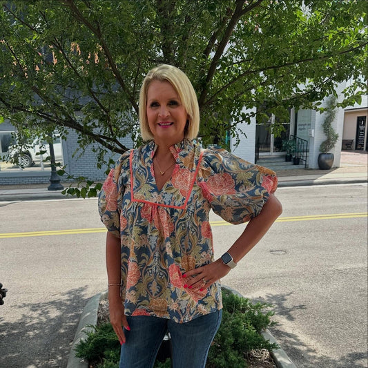 Floral Puff Sleeve Peasant Blouse