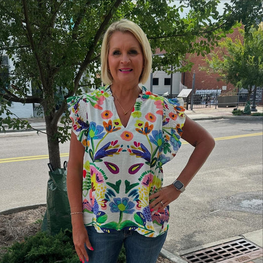 Fiesta Garden Flutter Sleeve Top