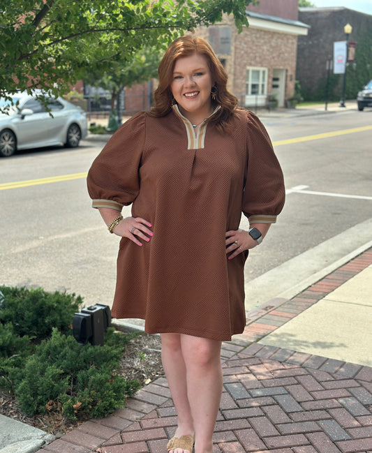 +High Neck Jacquard Mini Dress