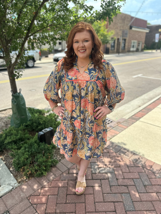 +Abstract Puff Sleeve Mini Dress