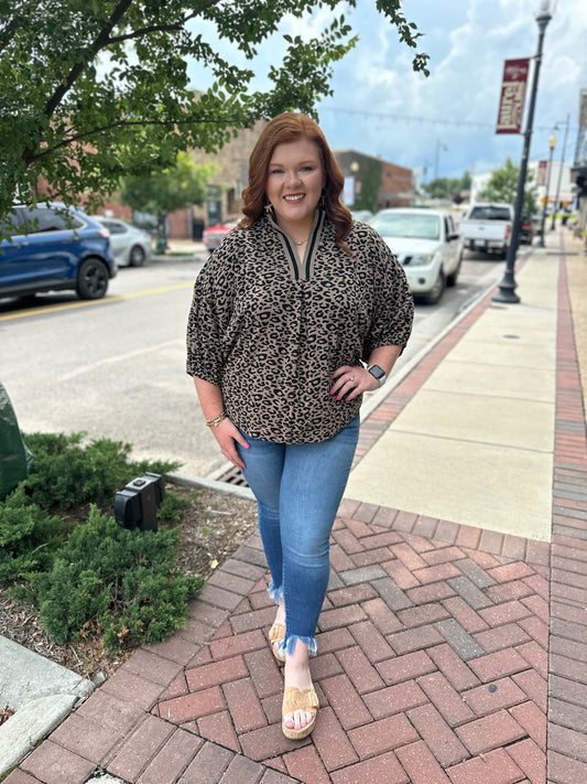 + Jacquard Animal Print Knit Top