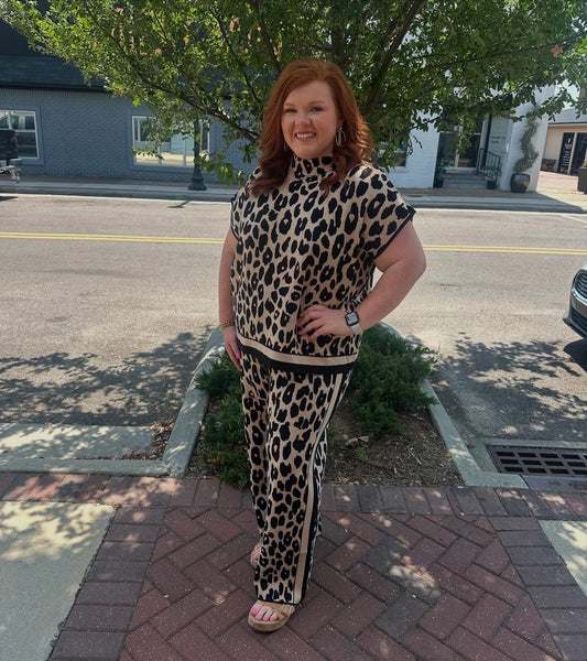 +Leopard Knit Sweater Pant Set