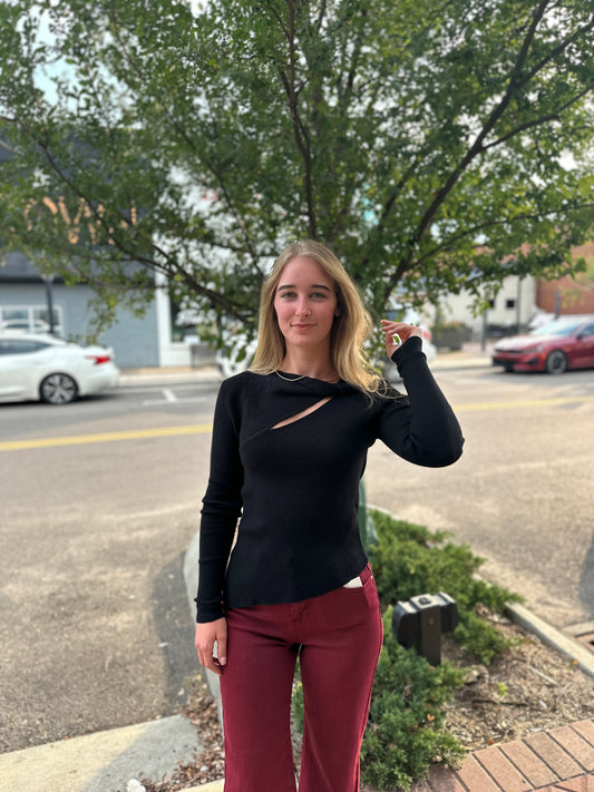 Twisted Front Ribbed Sweater Top