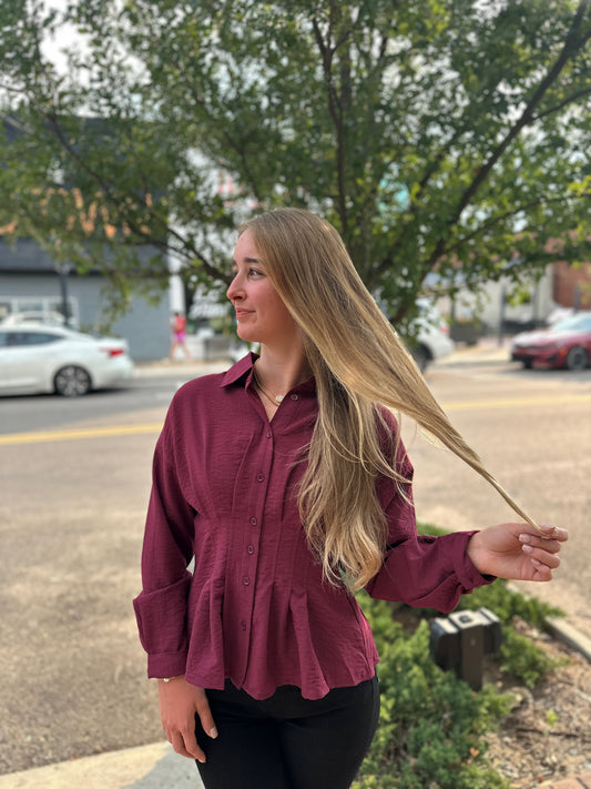 Burgundy Peplum Top