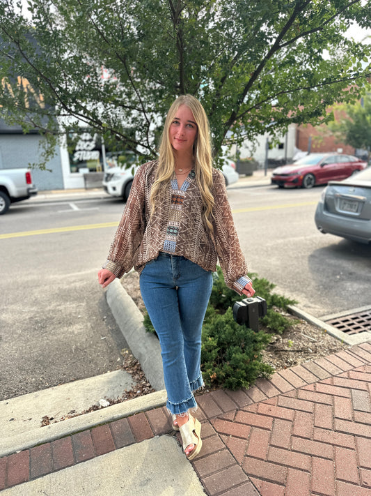 BROWN MIX TRIBAL TOP