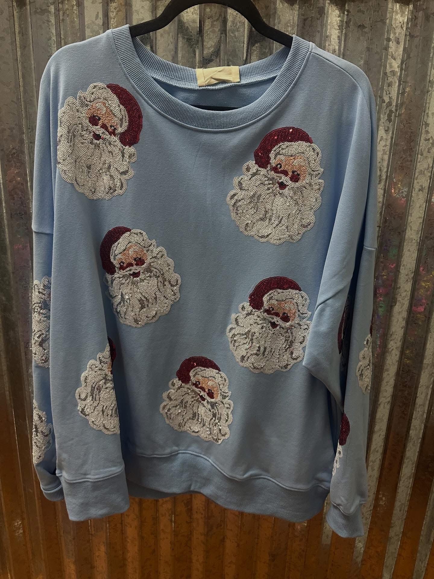 Blue Sequin Santa Oversize Pullover