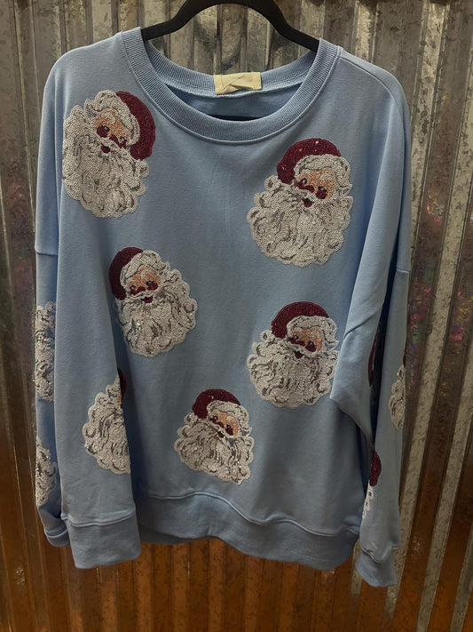 Blue Sequin Santa Oversize Pullover
