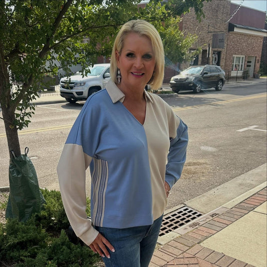 Denim/Taupe Color Block Top