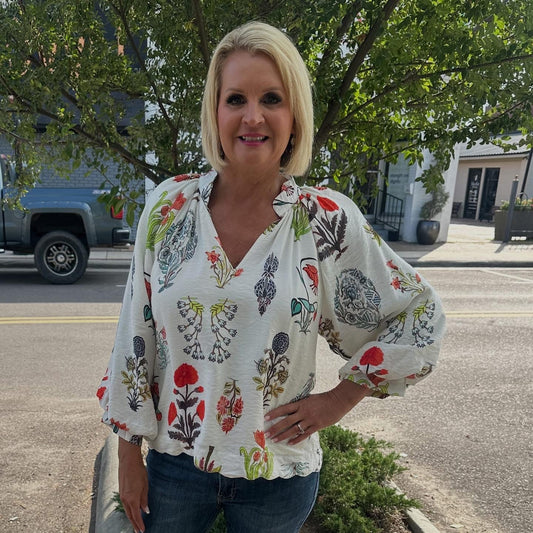 +Split Neck Floral Print Blouse