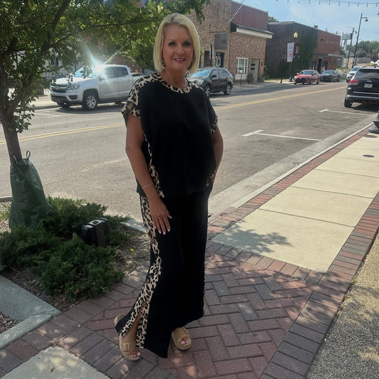 Jersey Leopard Trim Pant Set