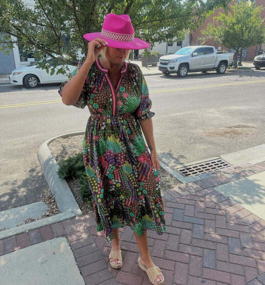 Floral Print V-Neck Midi Dress