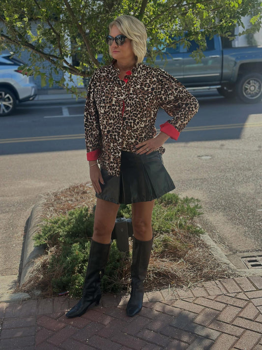 Red/Animal Print Button Down