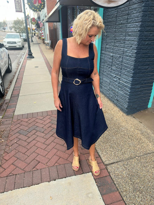 Square Neck Handkerchief Denim Dress