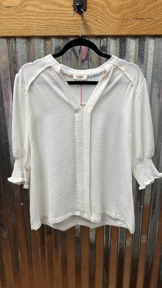 Off White Solid Split Neck Top