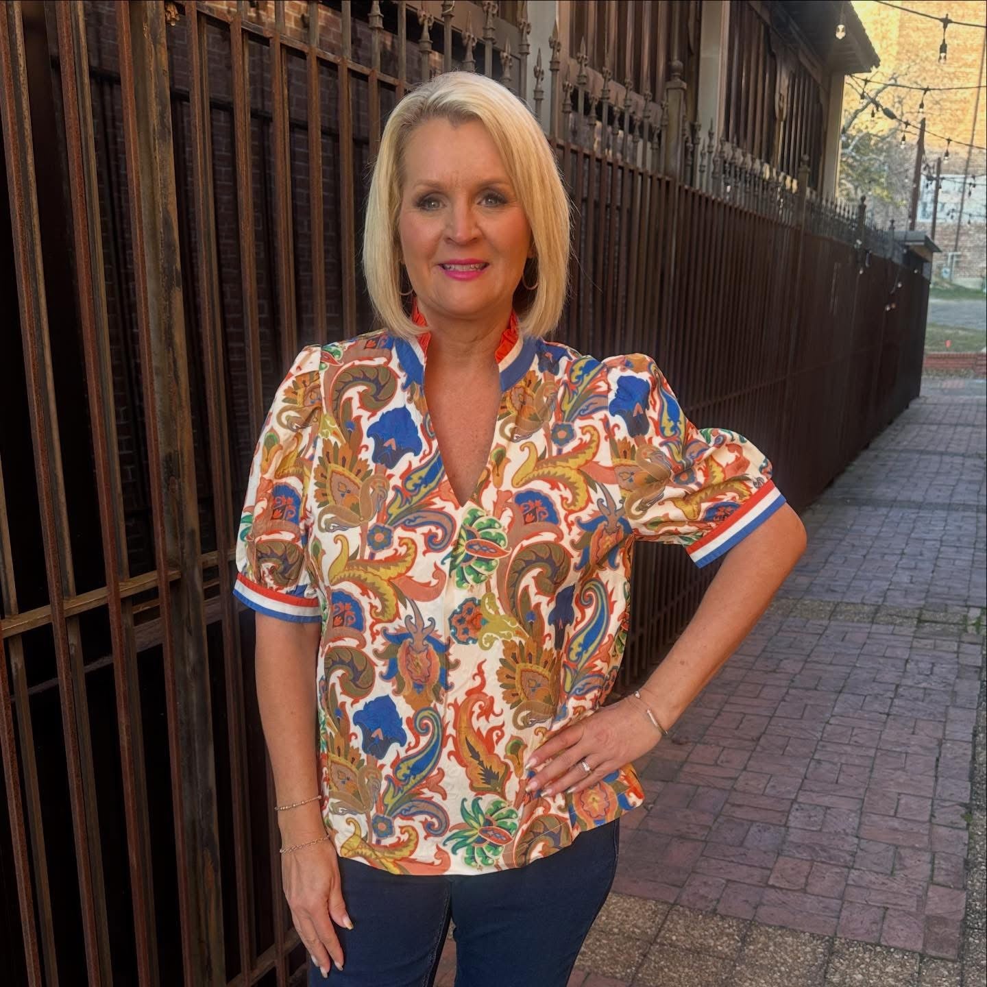 Jacquard Abstract Print Top