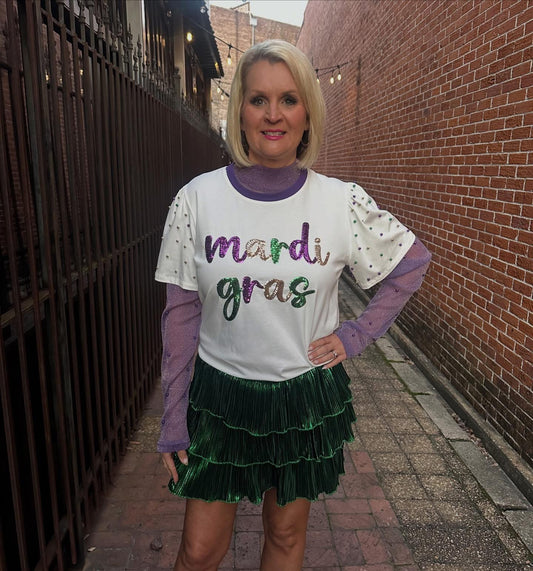Mardi Gras Pearl Sleeve Top