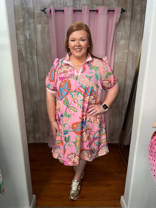 +Jacquard Paisley Print Dress, Pink