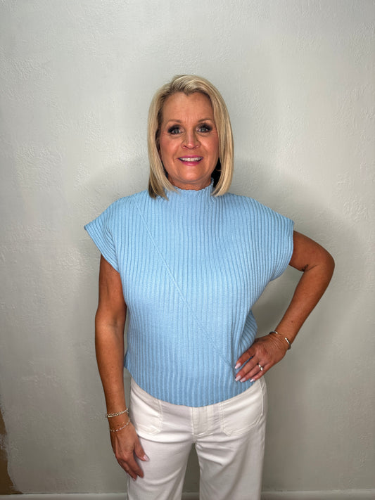Ribbed Knit Vest Sweater, Blue