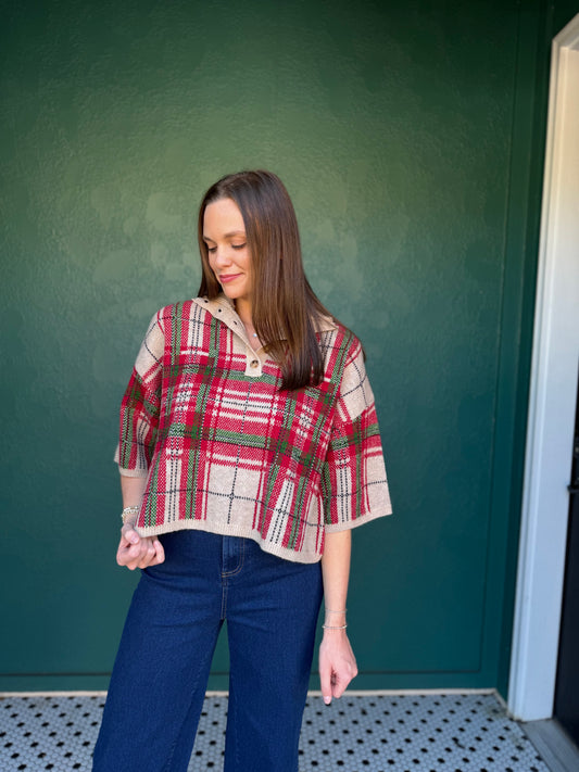 TAUPE PLAID SWEATER