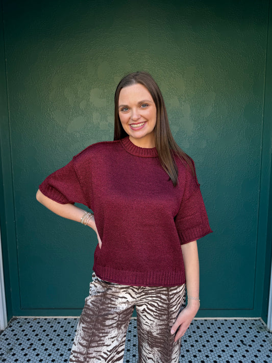 BURGUNDY LUREX METALLIC SWEATER