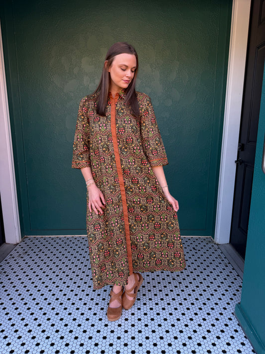 OLIVE/TOFFEE BUTTON MIDI DR