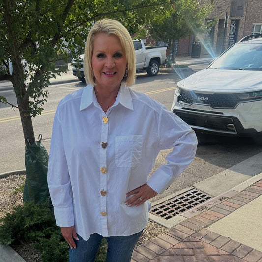 White Oversized Button Top