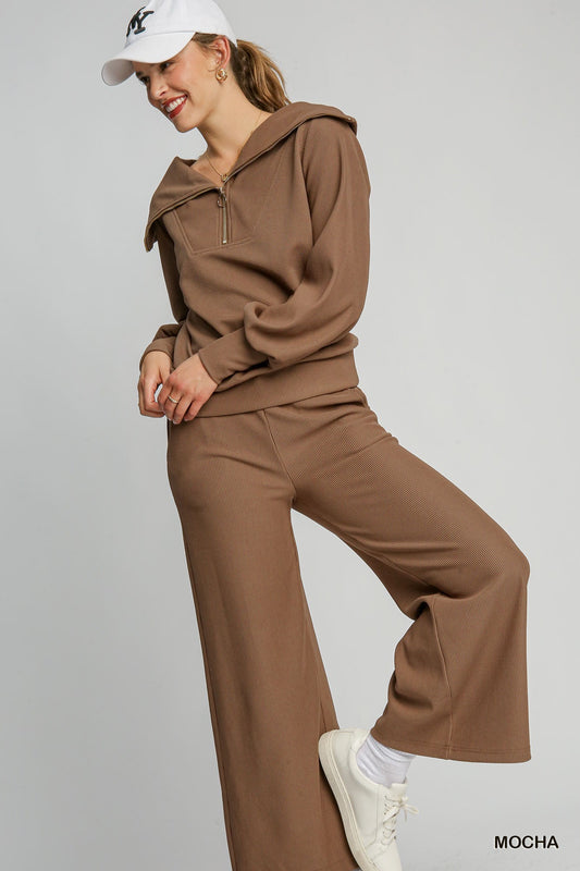 RIBBED KNIT SET, MOCHA