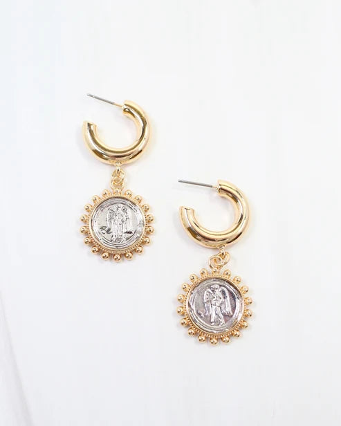 KIRKSVILLE COIN DANGLE HOOP EARRING