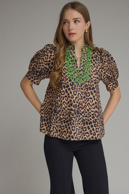 LEOPARD PUFF SLV TOP