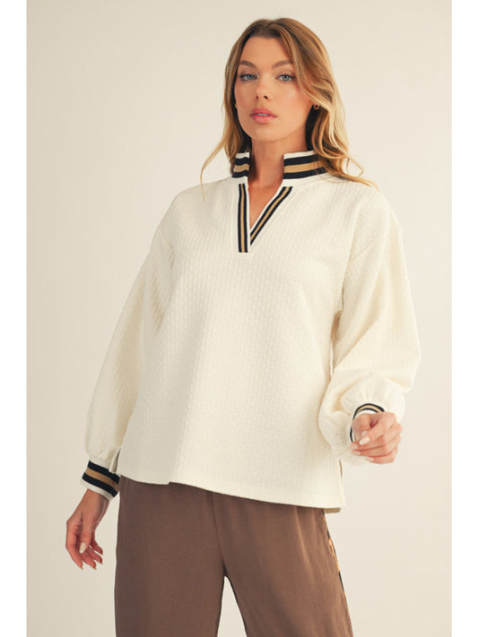 Textured Puff Sleeve Pullover, Off White